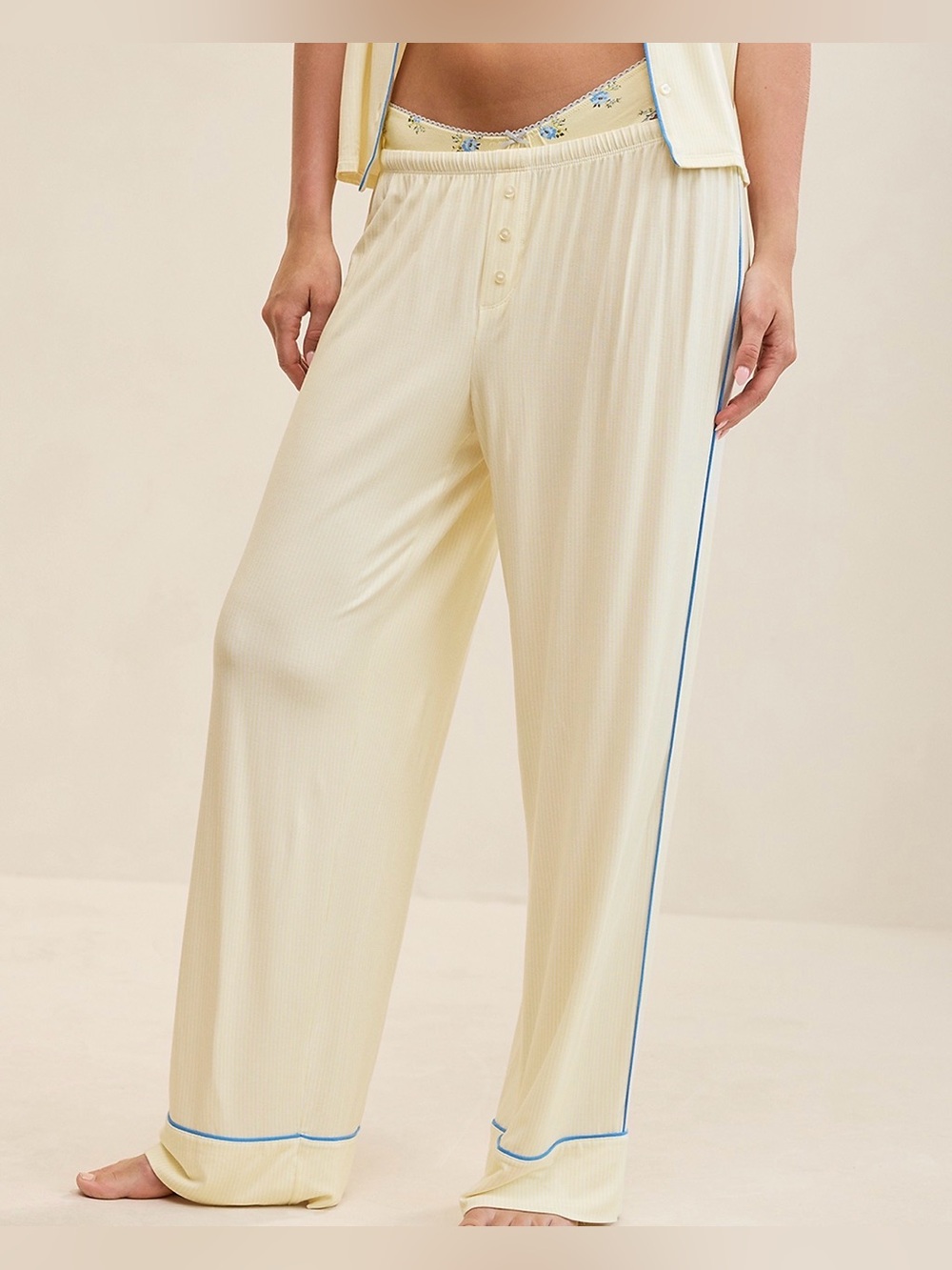 NWT Aerie Real Soft Piping PJ Pants | Cool Lemonade | L Long